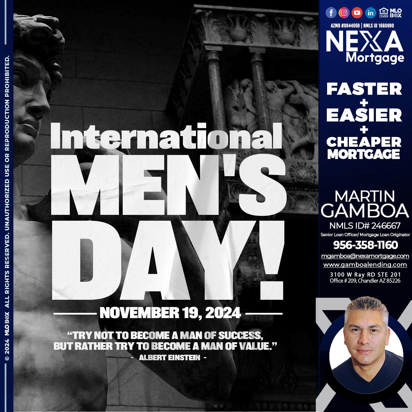 INTERNATIONAL MENS DAY - Martin Gamboa -Senior Loan Officer / Mortgage Loan Originator