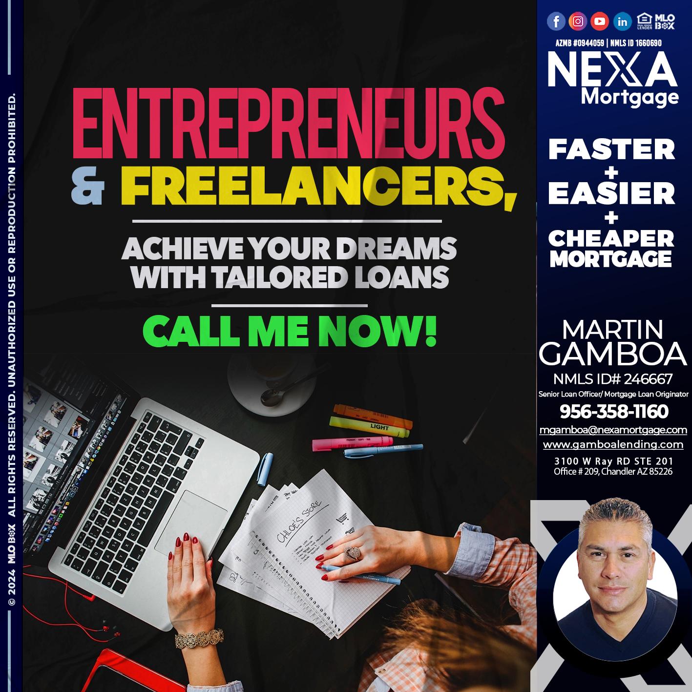 entreprenuers and freelancers - Martin Gamboa -Senior Loan Officer / Mortgage Loan Originator